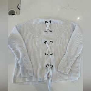 Lucky Brand off white Lace-Up Back Ribbed Sweater